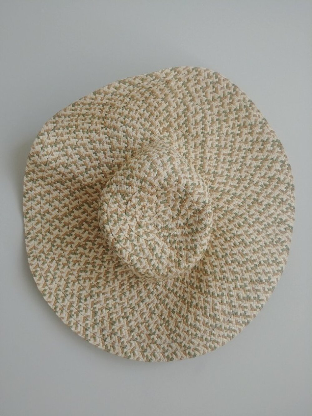 Floppy wide brim 100% paper woven straw hat cream tan brown green - Picture 5 of 14